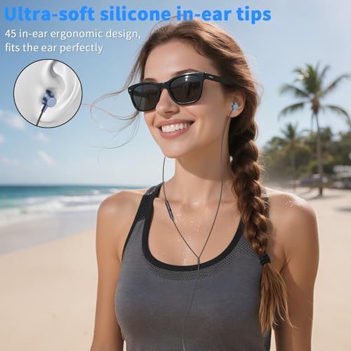 3.5mm Wired Headphones for Laptop School Kids Earbuds with Case Mic - color: Blue