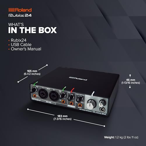 Roland Rubix24 2-In/4-Out USB Audio Interface | High-Resolution Audio | Record with Mics, Guitars, Keys & More | Compact & Durable Build | Compatible with Mac, PC & iPad | Expanded I/O Features - style: 2-in/4-out