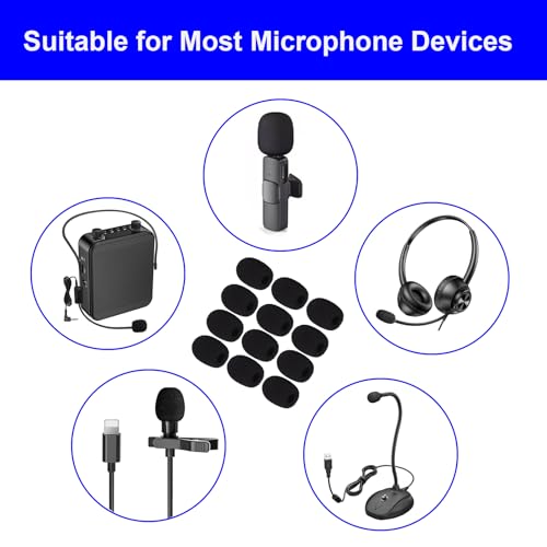 12 Pack Microphone Covers Foam, Noise Reduction Mic Cover, for Lapel and Headset Microphones Windscreen