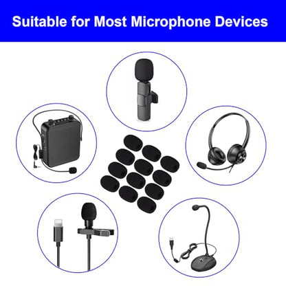 12 Pack Microphone Covers Foam, Noise Reduction Mic Cover, for Lapel and Headset Microphones Windscreen