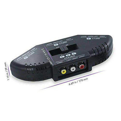 Black 3 Port AV Composite RCA Selector Box Switch Splitter w/Cable Cord Plug