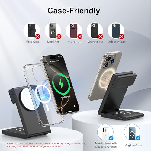 New Travel Foldable 3 in 1 Wireless Charging Station for Apple Magsafe Charger Stand,Fast Magnetic Wireless Charger Station for iPhone 17 Air 16 15 14 13 12 Series,Airpods Pro,Apple Watch Ultra - color: Black/ White