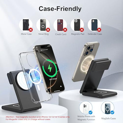 New Travel Foldable 3 in 1 Wireless Charging Station for Apple Magsafe Charger Stand,Fast Magnetic Wireless Charger Station for iPhone 17 Air 16 15 14 13 12 Series,Airpods Pro,Apple Watch Ultra - color: Black/ White
