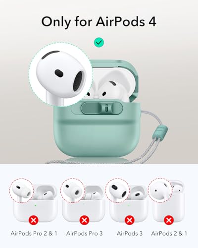 ESR for AirPods 4 Case, Compatible with MagSafe, Pulse Series, Green | Compatible with AirPods 4 Generation Case (2024)(USB-C), Magnetic Lid Lock, Drop-Proof Protection Cover with Lanyard - color: Green, size: AirPods 4 Case