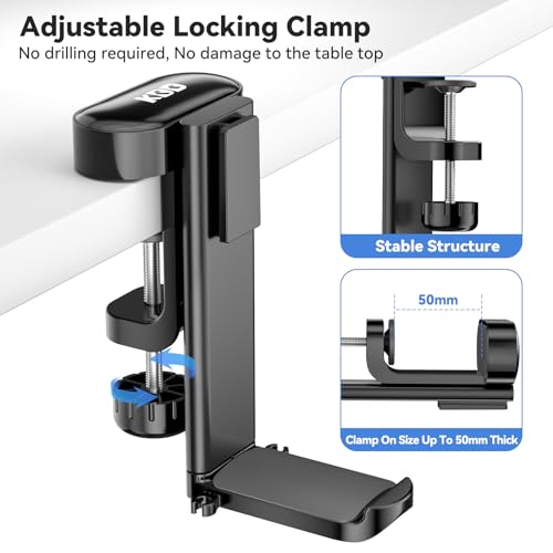 KDD 5 in 1 Desk Controller Holder - Rotating Headphone Hanger with Cup Holder - Clamp On Desk Organizer Holds Controller, Headphone, Cup, Mobile Phone and Pen(Black)