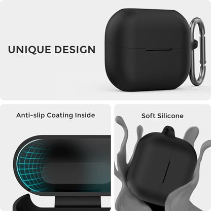 AhaStyle Silicone Case for Samsung Galaxy Buds 3 FE/Galaxy Buds3 Pro/Buds 3 | Front LED Visible, Carabiner Included, Supports Wireless Charging, Shock Resistant, Full Protection - color: Black