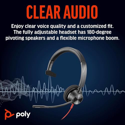 Poly Blackwire 3310 Wired Headset (Plantronics) – Flexible Microphone Boom – Monaural Design - Connect to PC/Mac via USB-C or USB-A - Works w/Teams, Zoom - Amazon Exclusive - style: 2023 Version (USB-C & USB-A)