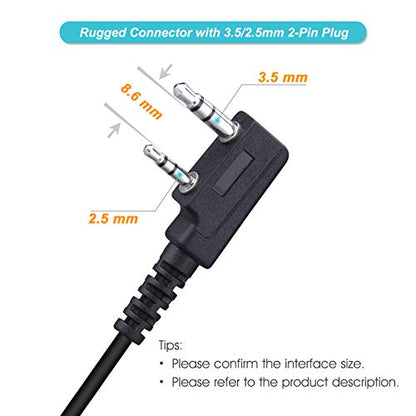 2-Pack 2-Way Radio Earpiece 3.5mm/2.5mm 2-Pin Compatible with Kenwood Bao F | Classic Walkie Headset with Mic, Two-Way Radios with PTT for Bao Feng