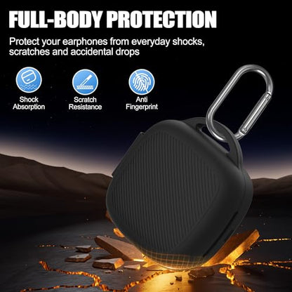 Silicone Case for Raycon Essential Open Earbuds [Black], with Carabiner All-Round Protection Scratch-Resistant Washable Soft Skin Wireless Open Ear Headphones Cover Ultra-Lightweight Cover - color: Black