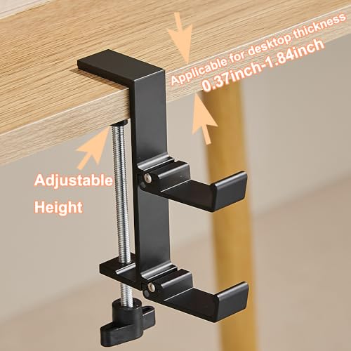 Headphone Stand for Desk Aluminum Alloy Headset Stand with Dual Foldable Hooks Headphone Holder Clamp Mount for Gaming PC Accessories Universal Space-Saving Under Table Headset Hangers - color: black 2
