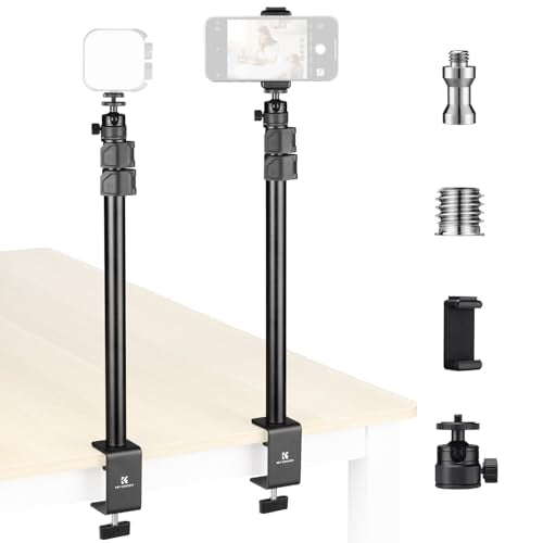 K&F CONCEPT 2-Pack Camera Desk Mount 16"-37" w/ 360° Ball Head & Phone Clip | Tabletop C-Clamp Adjustable Light Stand for DSLR, Ring Light, Webcam, Live Streaming, Online Teaching TD01 - style: TD01 2-Pack