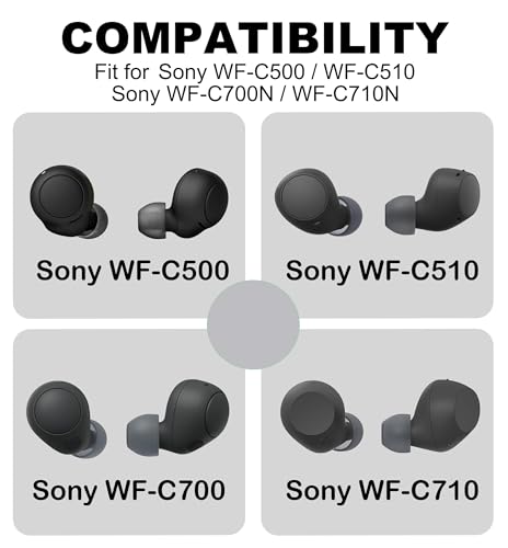 Replacement Ear Tips for Sony WF-C500 / WF-C510 / WF-C710N /WF-C700N | Soft Silicone Eartips with Portable Storage Box (4 Pairs, Black, L/M/S/XS) - size: L/M/S/XS