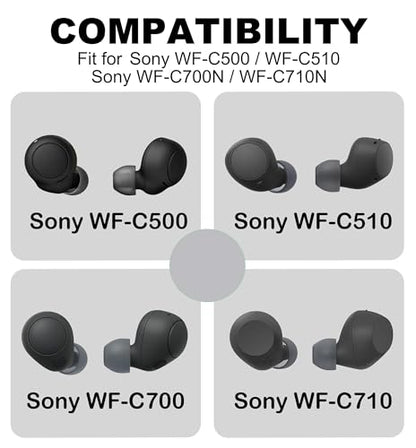 Replacement Ear Tips for Sony WF-C500 / WF-C510 / WF-C710N /WF-C700N | Soft Silicone Eartips with Portable Storage Box (4 Pairs, Black, L/M/S/XS) - size: L/M/S/XS