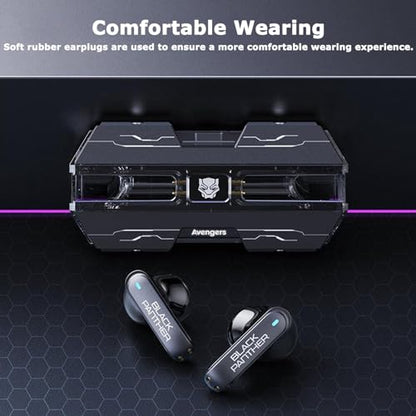 Wireless Earbuds,Gaming Bluetooth Earbuds with Charging Case LED, 45ms Low-Latency Stereo for Gaming/Running/Fitness/Work (Panther12)