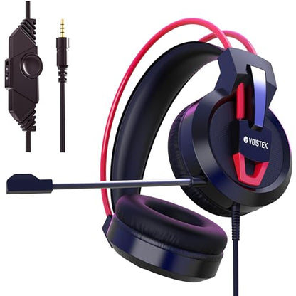 Voistek Wired Gaming Headset with Microphone & Volume Control | Over Ear Computers Headphones with 50mm Drivers for PC, Laptop & Gaming, Compatible with PS4 PS5 - color: Red