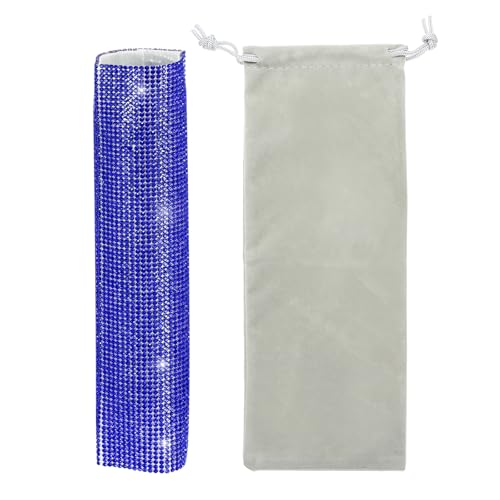 MECCANIXITY Blue Mic Handle Cover, Rhinestones Microphone Handle for Most Universal Wireless Microphones, Mic Not Included(with Grey Velvet Bag) - color: Blue Grey