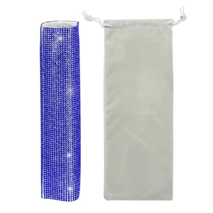 MECCANIXITY Blue Mic Handle Cover, Rhinestones Microphone Handle for Most Universal Wireless Microphones, Mic Not Included(with Grey Velvet Bag) - color: Blue Grey