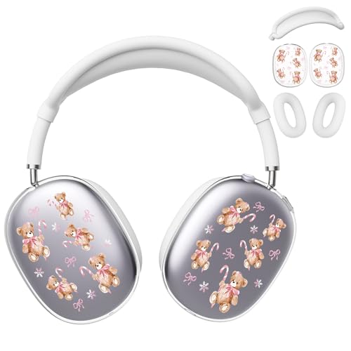 for AirPods Max Headphones Christmas Ear Covers for AirPods Max 2 | Cute Bear Bow Clear Ear Cups Cover | White Silicone Ear Pad Case Headband Cover for Apple AirPods Max 2/1 (2026/2024/2020) - color: Bear B/White