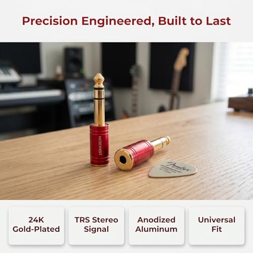MOBOREST 1/4 to 3.5mm (1/8") Jack Headphone Adapter Audio Converter –2RED | 6.35mm Male to 3.5mm Female adapter Pure Copper connectors for lossless TRS sound, guitar amp, piano, keyboard, mixer, studio - color: 2RED