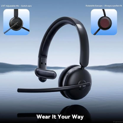 Wireless Headset with Mic for Work, Bluetooth Headset with Microphone AI Noise Cancelling, 65H Battery Headset with Microphone for PC with Fast Charge & Mute Button for Laptop/Call Center/Computer