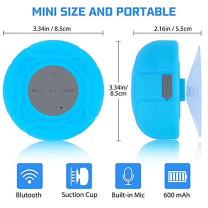 Waterproof Bluetooth Shower Speaker Portable Wireless Water-Resistant Speaker Suction Cup,Built-in Mic Gifts for Kids Speakerphone for iPhone Phone Tablet Bathroom Kitchen - Blue - color: Blue