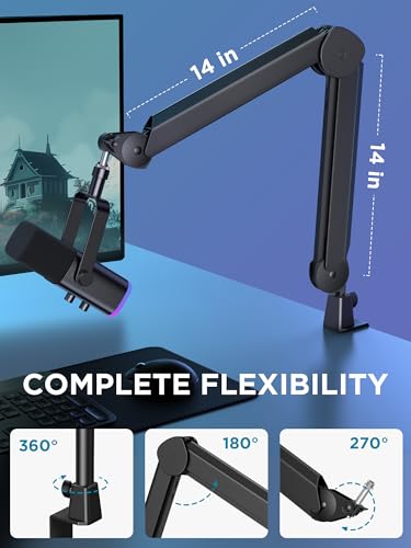 InnoGear Mic Stand Set, 360° Rotatable Low Profile Mic Arm & Boom Arm with Cable Management Channels Height Riser for Blue Yeti FIFINE AM8 K669B HyperX QuadCast S SoloCast AT2020 Shure SM7B and More