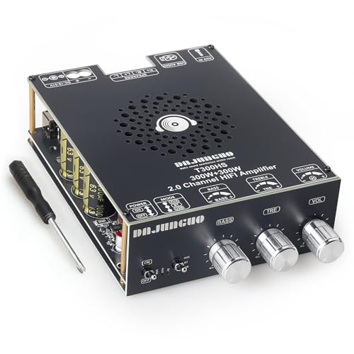 T300HS Amplifier Board with Treble and Bass Control, DC 9-24V, BT and AUX Inputs, 2.0 Channel Stereo AMP Board for DIY Wireless Speakers, Password Free - color: T300HS (Black1)