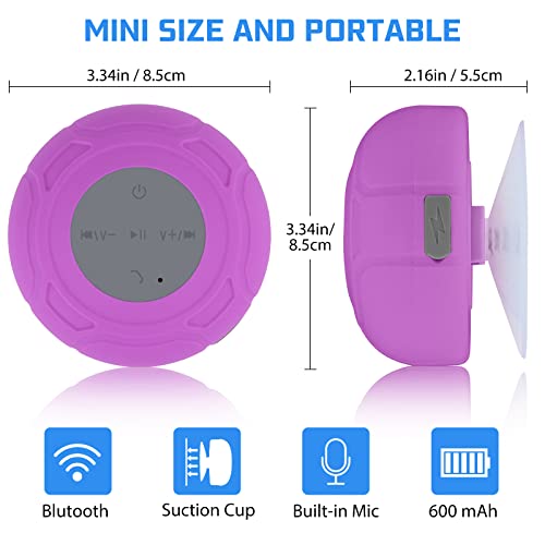 Bluetooth Shower Speaker Waterproof Portable Wireless Water-Resistant Speaker Suction Cup,Built-in Mic Speakerphone for iPhone Phone Tablet Bathroom Kitchen - Purple - color: Purple