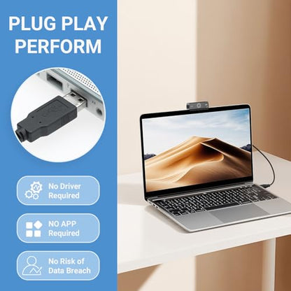 Webcam for PC, HD 1080P USB Plug-and-Play Computer Web Camera, High Definition Webcam for Desktop Laptop, Ideal for Online Class, Video Conference, Live Streaming & Gaming - color: 1080P-black