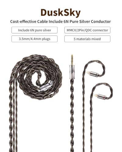 NICEHCK DuskSky 3.5mm IEM Cable 0.78mm 2Pin 6N Pure Silver HiFi Cord | Standard 3.5mm single-ended plug compatible with smartphones, MP3 players and daily audio gear - size: 3.5mm With 2Pin