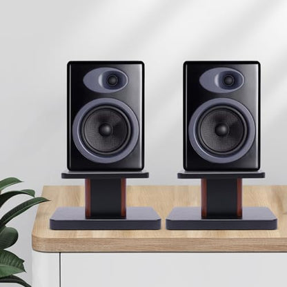 1 Pair Universal Wood Design Speaker Stands, Premium Surround Sound Home Theater Audio Stands, Bookshelf Speakers or Studio Monitors Stands (6" - Yellow Sandalwood)