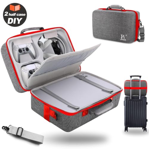 jamini Hard Shell Travel Carrying Case Compatible with PS5, PS5 Pro - color: Grey Red