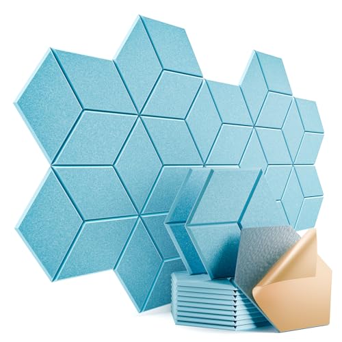12 Pack Self-Adhesive Acoustic Panels 12" X 10" X 0.4" - Sound Proof Foam Panels with High Density, Y-Lined Design, Flame Resistant, Absorb Noise and Eliminate Echoes(Light Blue) - color: Light Blue, size: Y-Cut Hexagon 12 Pack