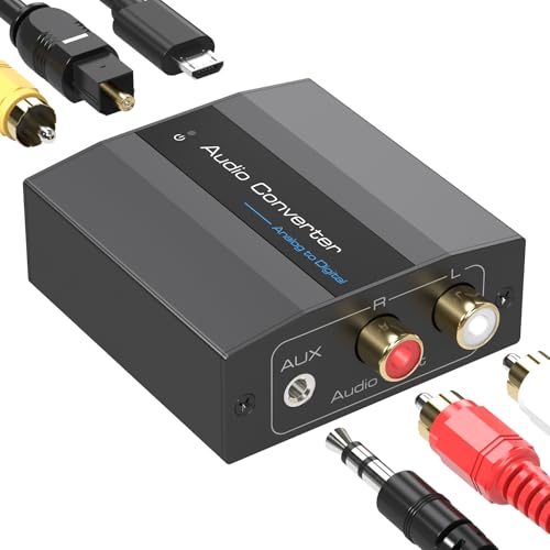 Analog to Digital Audio Converter RCA to Optical Converter RCA/3.5MM to Toslink and Coaxial Adapter for PS5 PS4 DVD Soundbar