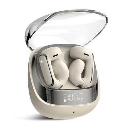 Clip On Ear Buds,Open Ear Headphones,Bluetooth 5.4 HiFi Stereo Clip Earbuds | 42H, LED Display Wireless EarBuds, Comfortable Lightweight, IP7 Waterproof Earphones, Earbud for Workout Running, White