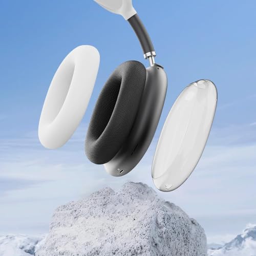 Silicone Case for AirPods Max 2/1 (2026/2024/2020), Clear Soft Light Ear Pad Case/Ear Cups Cover/Headband Shell，Ultra Protective Cover for AirPods Max (USB-C) Case (Clear White) - color: A6-Clear + White