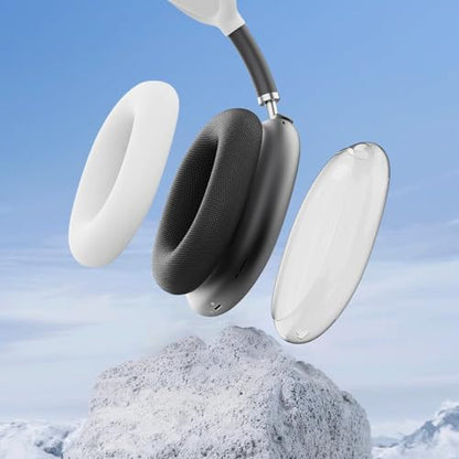 Silicone Case for AirPods Max 2/1 (2026/2024/2020), Clear Soft Light Ear Pad Case/Ear Cups Cover/Headband Shell，Ultra Protective Cover for AirPods Max (USB-C) Case (Clear White) - color: A6-Clear + White