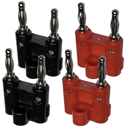 CESS Dual Way 4mm Banana Male Speaker Plug, Red Black, 4 Pack | Distinct positive and negative markings make connections easy to identify.