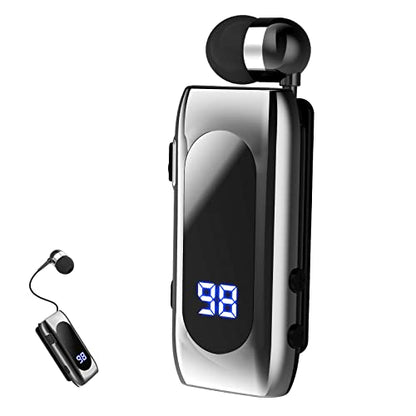 Retractable Wireless Headset Headphone Stereo Earphone V5.0 Noise Cancelling Mic Clip on Earpiece Comfortable HandsFree Headset 20Hrs Talking Time Sports Business Trucker Driver Earbud - color: Light Gray