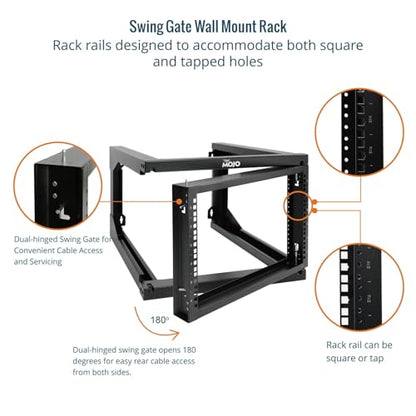 Tecmojo 6U Wall Mount Server Rack Swing Gate, Wall Mount Rack for 19in Computer/AV/Data/IT/Media Equipment, Open Frame Server Rack with 24in Depth, Square&Tapped Holes - size: 6U/24" Depth (New)