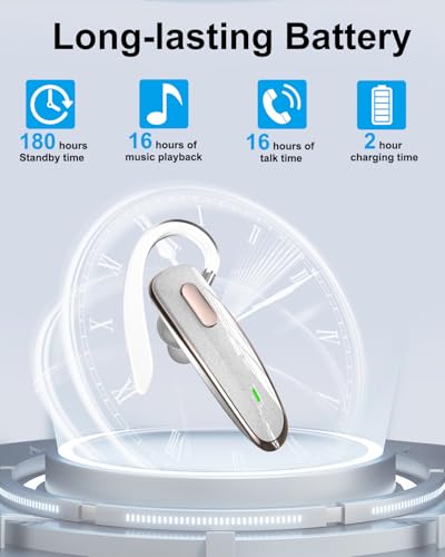 Bluetooth Headset V5.1, Wireless Hands-Free Earpiece with Noise Cancellation, Built-in Microphone for iPhone Android Business Calls - White - color: White, style: Single Bluetooth headset