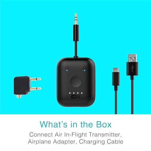 MEE Audio Connect Air in-Flight Bluetooth Wireless Audio Transmitter, with Extra Dual 3.5mm Jack AUX Adapter, for up to 2 AirPods/Other Headphones; Works with All 3.5mm Aux Jacks, Black - color: Black, style: Connect Air Bundle