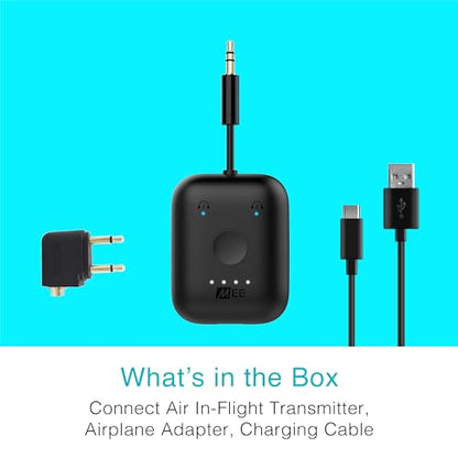 MEE Audio Connect Air in-Flight Bluetooth Wireless Audio Transmitter, with Extra Dual 3.5mm Jack AUX Adapter, for up to 2 AirPods/Other Headphones; Works with All 3.5mm Aux Jacks, Black - color: Black, style: Connect Air Bundle