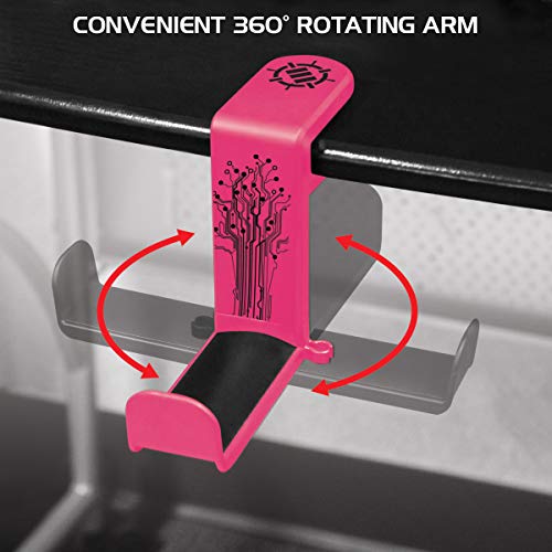 Enhance Gamer Headset Holder with 360 Degree Swivel Arm, Universal Table and Desk Clamp with Integrated Cable Storage – Pink - color: pink