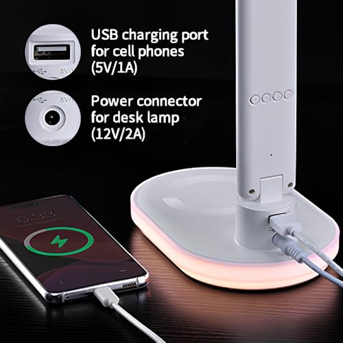 IHAO Luxury Multifunctional LED Desk Lamp10W Qi Wireless Charger Digital Alarm Clock Ambient Light & Temperature Display Adjustable Eye-Care Table Lamp with Leather Texture Design Table Lamp-U20 White - color: Table Lamp UL-U20 White