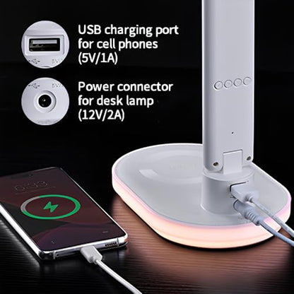 IHAO Luxury Multifunctional LED Desk Lamp10W Qi Wireless Charger Digital Alarm Clock Ambient Light & Temperature Display Adjustable Eye-Care Table Lamp with Leather Texture Design Table Lamp-U20 White - color: Table Lamp UL-U20 White