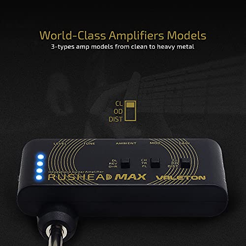Valeton Rushead Max USB Chargable Portable Pocket Guitar Bass Headphone Amp Carry-On Bedroom Plug-In Multi-Effects - color: Guitar