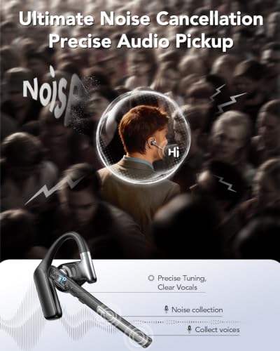 Bluetooth 6.0 Open-Ear Headset with Noise-Canceling Microphone | 96-Hour Talk Time, 950mAh Charging Case and Mute Button for Truckers, Work, iOS, Android and Laptops
