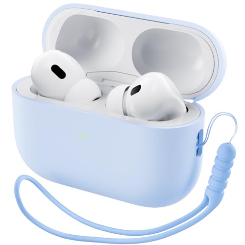 ORNARTO for AirPods Pro 2 Case, Hybrid Silicone, Baby Blue | Hybrid Silicone Rubber, Front LED Visible, Wireless Charging, Skin-Friendly Soft Touch, Anti-Scratch, Detachable Lanyard - color: Baby Blue