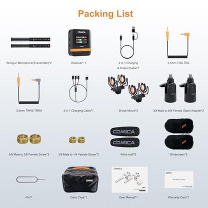 COMICA VM40 Combo Dual-Channel Wireless Shotgun Microphone for Camera Phone